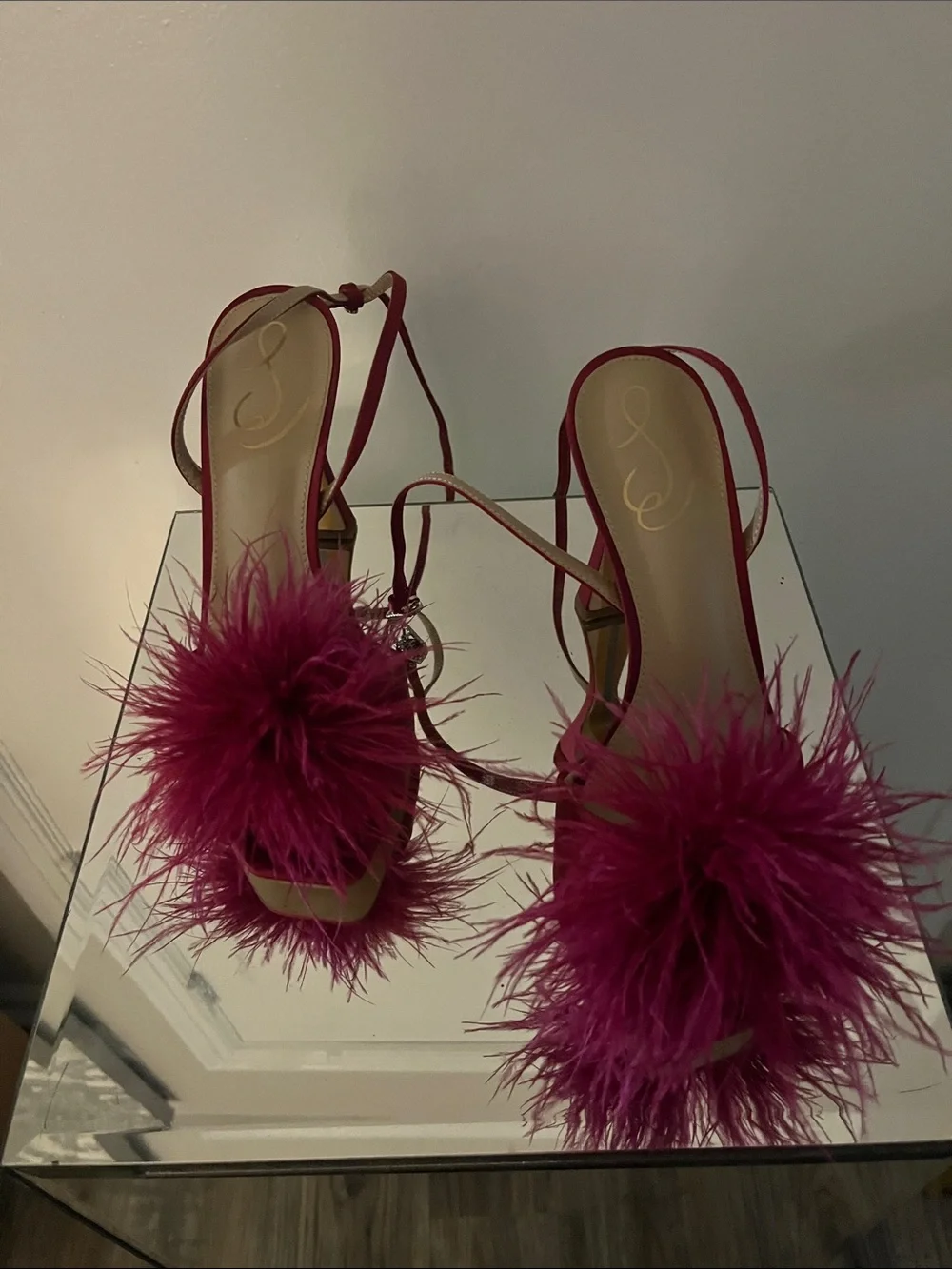 Sam Edelman Fuchsia Feather Pom Slingback Heels